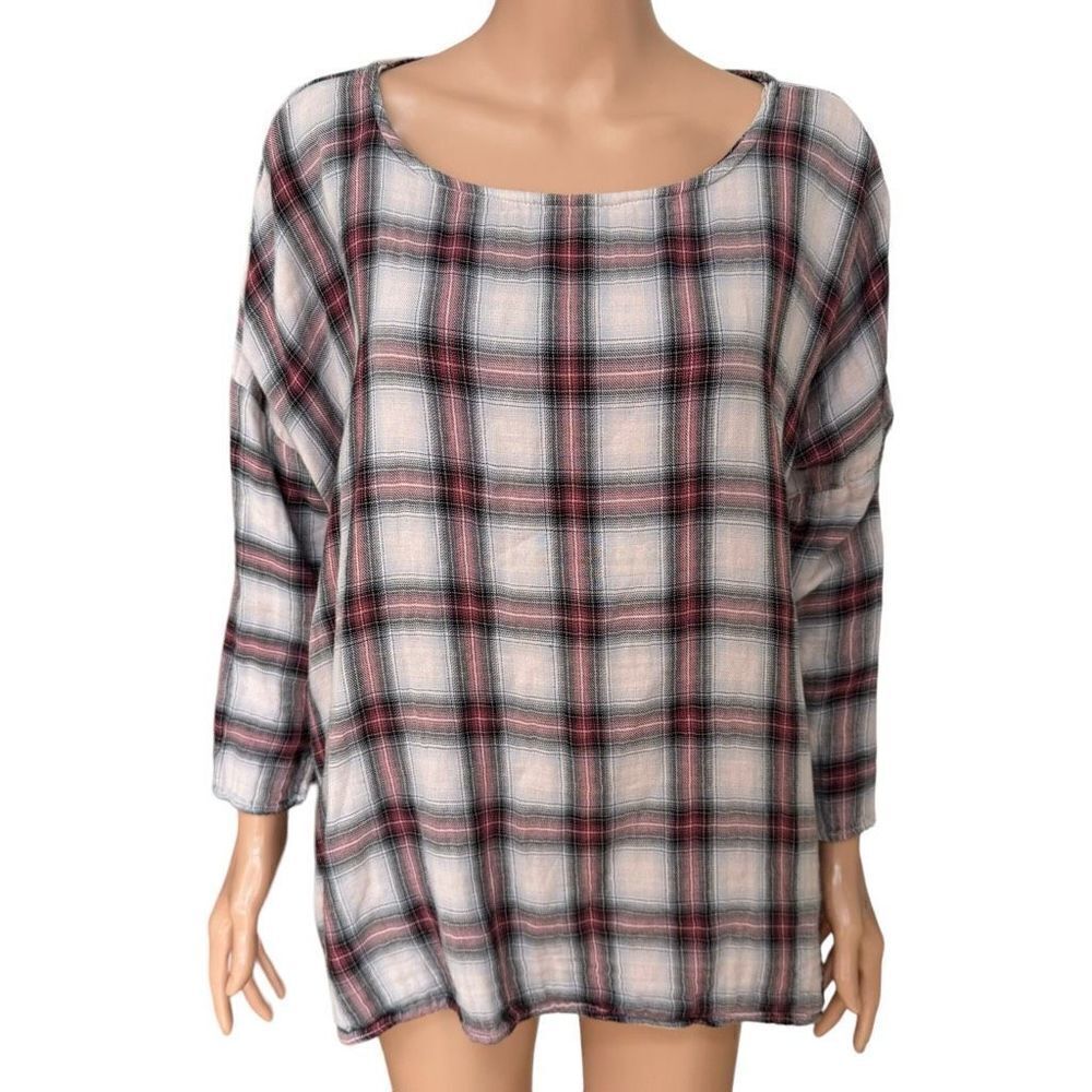 CP Shades 100% cotton plaid blouse oversized double cotton gauze size S